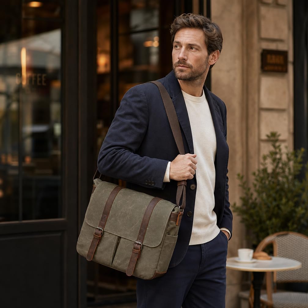 Waxed Canvas Leather Briefcase for 15.6" Laptop - Image 2
