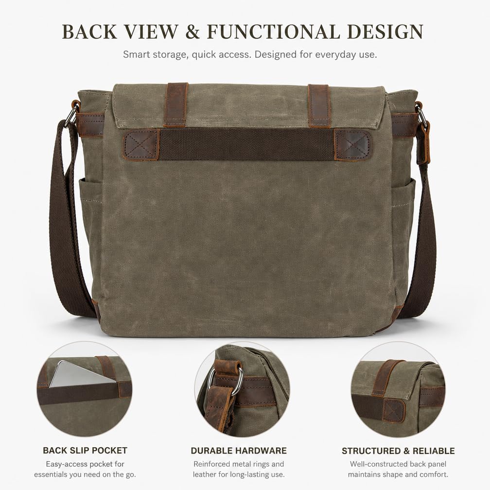Waxed Canvas Leather Briefcase for 15.6" Laptop - Image 5