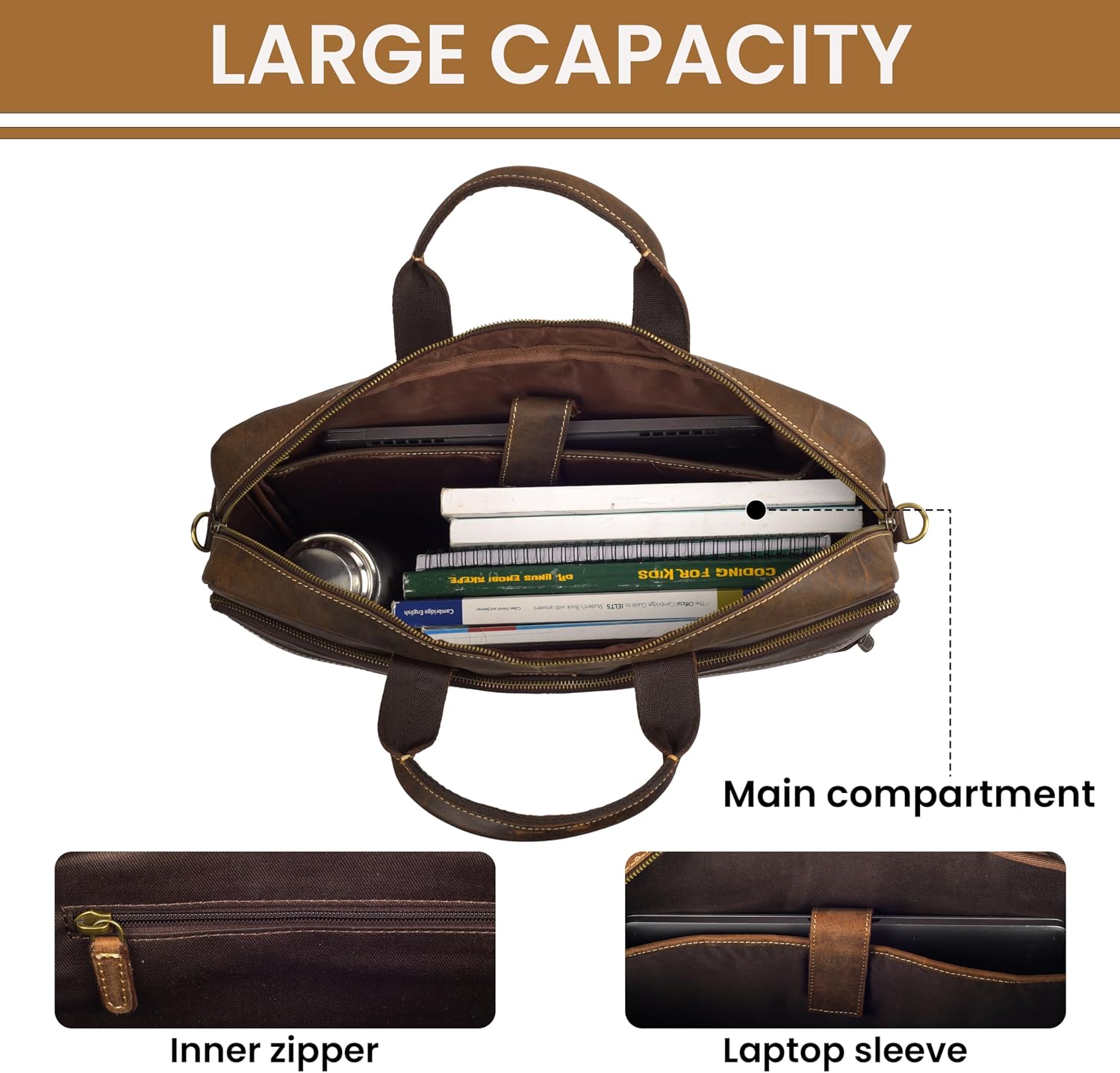Full Grain Leather Messenger Bag - Image 5