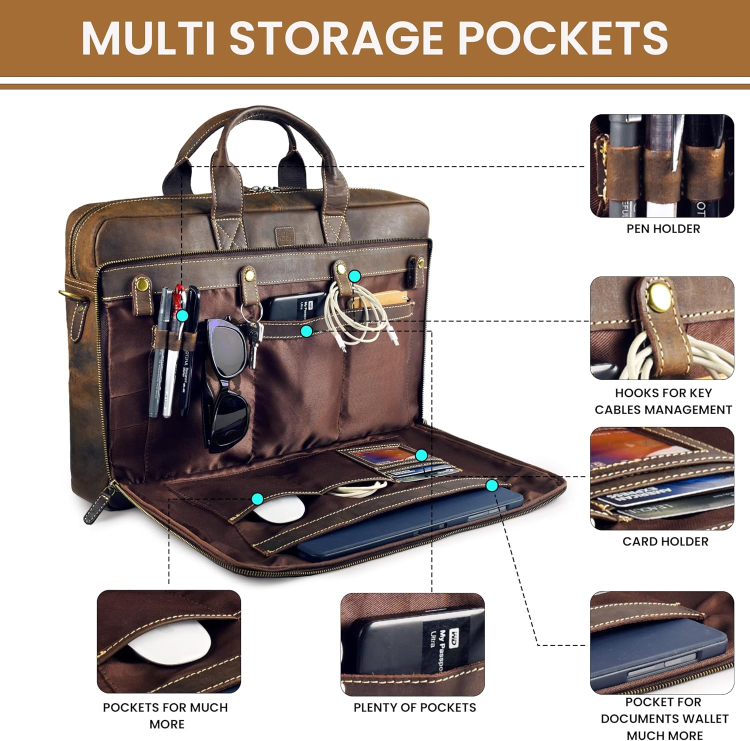 Full Grain Leather Messenger Bag - Image 3
