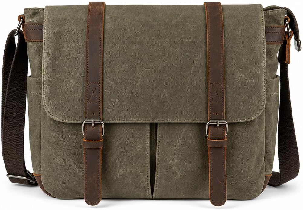 Waxed Canvas Leather Briefcase for 15.6" Laptop